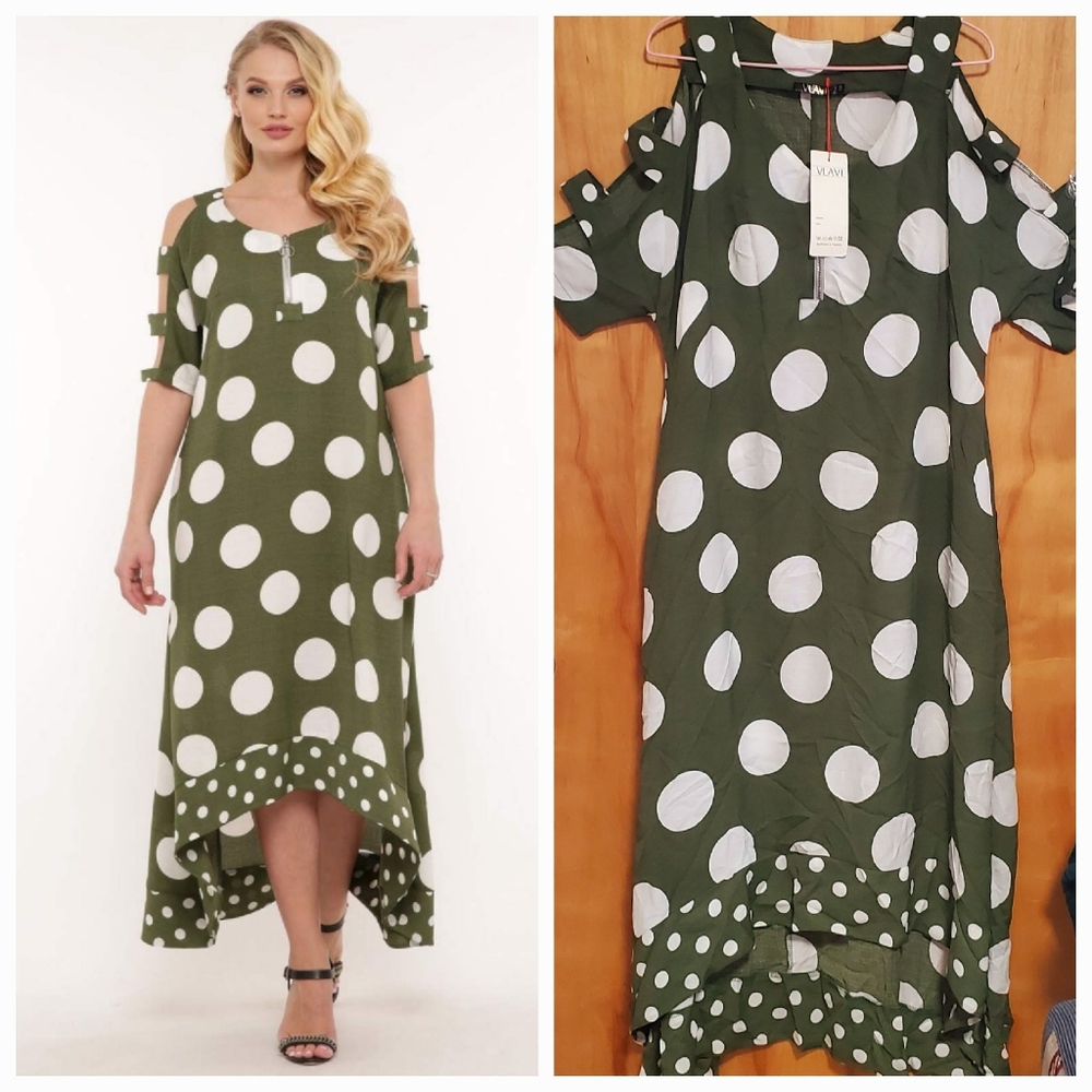 SUMMER GREEN POLKA DOT WOMEN PLUS SIZE DRESS *